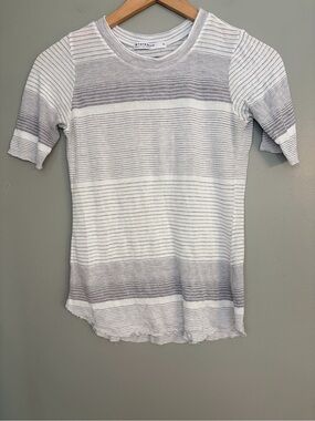 Stateside Women’s Gray and White Raw Hem T-Shirt, Size Small